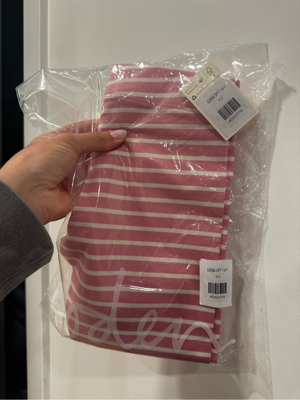 Mini Boden Pink and White Striped Kids Leggings